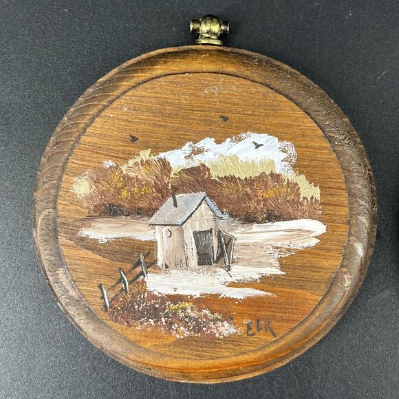 Set of 3 Vintage Hand painted Miniature Barn Landscape Wall Plaques Folk Art - Picture 5 of 11